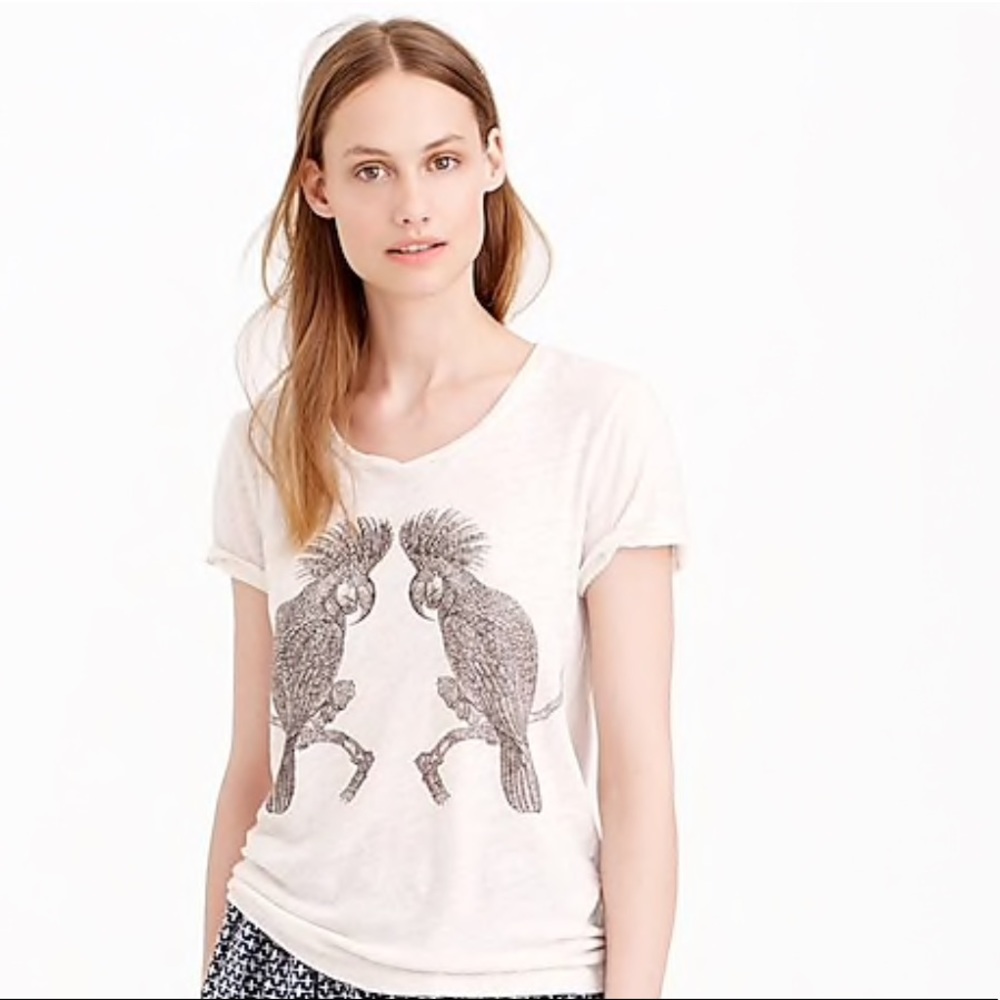J. Crew Drapey Studded Parrot Tee, Size Large